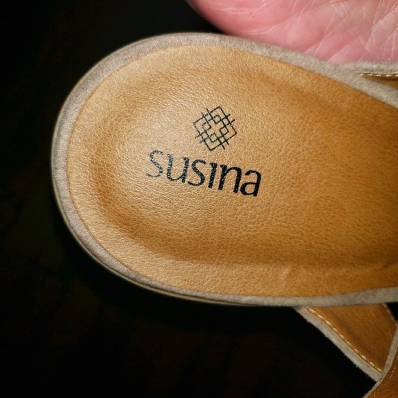 Susina NEW Womens 11 Leather Open Toe Heel Tan Taupe Sandals - Picture 2 of 7